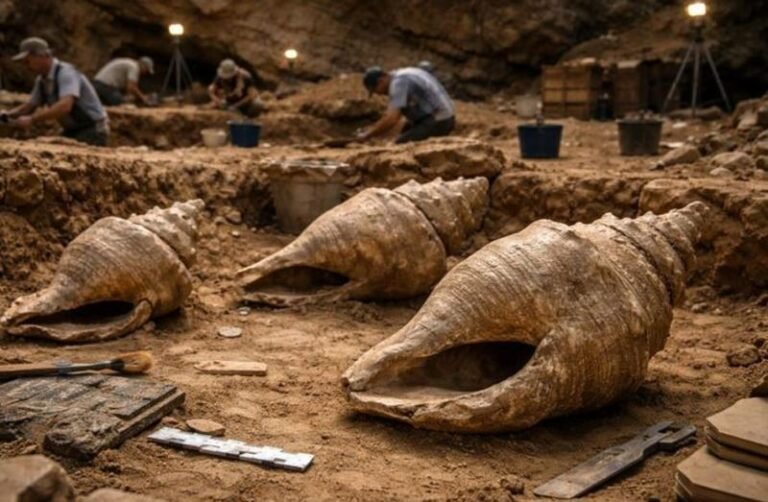 खुदाई में मिले 6000 साल पुराने विशाल समुद्री शंख